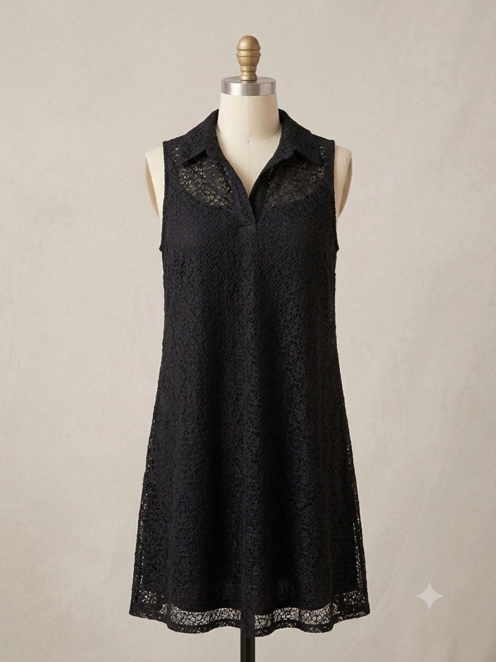 Dana Buchman Black Lace Dress with Pointed Collar